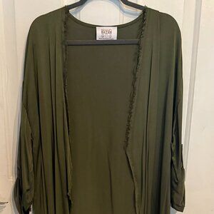 Long Sleeve Olive Green Silk Long Overshirt